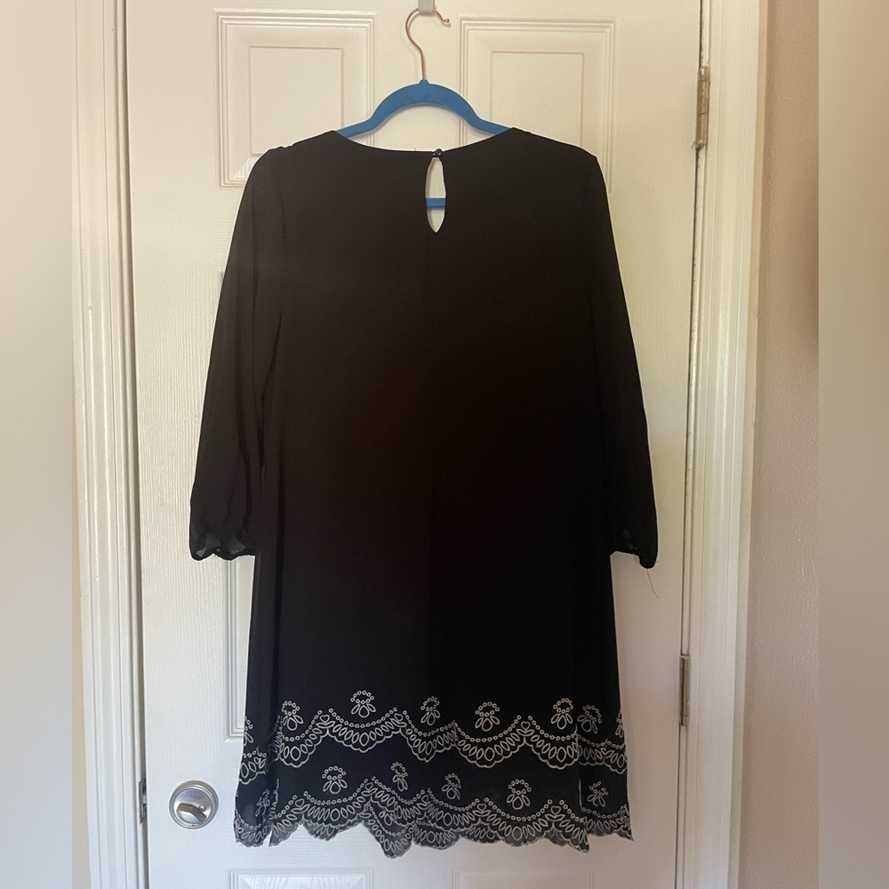 AS U Wish Size L black Embroidered Hem Pleated Front Lined Dress - Picture 9 of 11
